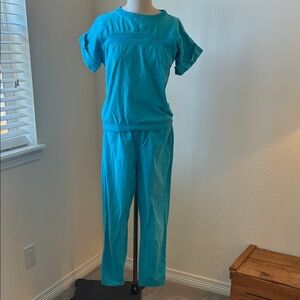 vintage 80s SK Sport turquoise matched set pants top sz S EUC
